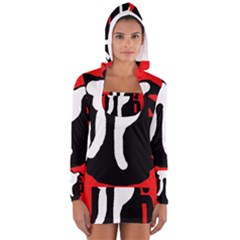 Red, Black And White Women s Long Sleeve Hooded T-shirt