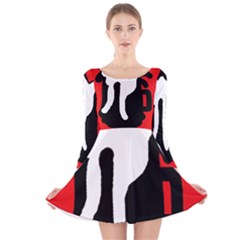 Red, Black And White Long Sleeve Velvet Skater Dress