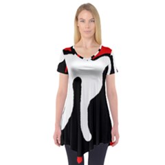 Red, Black And White Short Sleeve Tunic  by Valentinaart