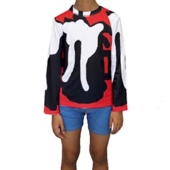 Red, Black And White Kid s Long Sleeve Swimwear