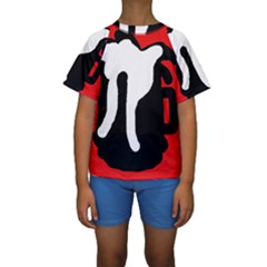 Red, Black And White Kid s Short Sleeve Swimwear