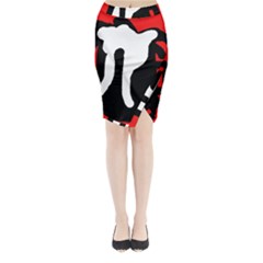 Red, Black And White Midi Wrap Pencil Skirt