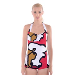 Artistic Cow Boyleg Halter Swimsuit 