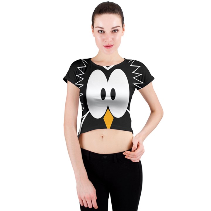 Black owl Crew Neck Crop Top