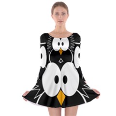 Black Owl Long Sleeve Skater Dress by Valentinaart