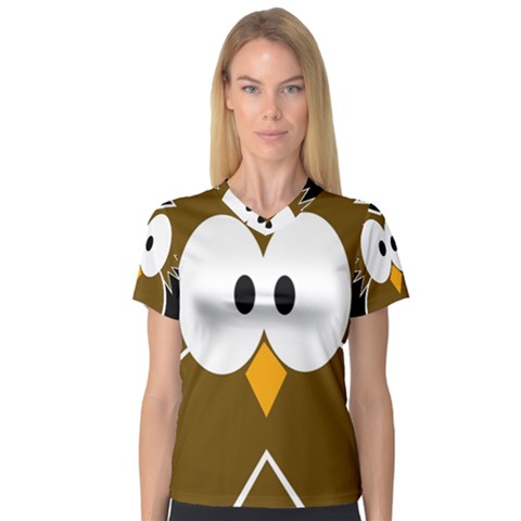 Brown Simple Owl Women s V-neck Sport Mesh Tee by Valentinaart