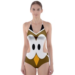 Brown Simple Owl Cut-out One Piece Swimsuit by Valentinaart