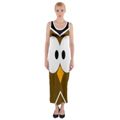 Brown Simple Owl Fitted Maxi Dress