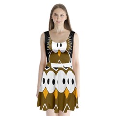 Brown Simple Owl Split Back Mini Dress 