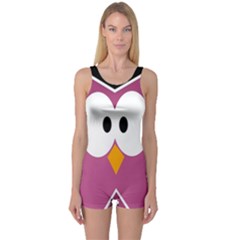 Pink owl One Piece Boyleg Swimsuit