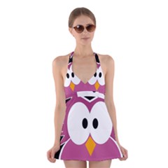 Pink Owl Halter Swimsuit Dress