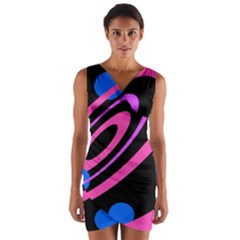 Pink And Blue Twist Wrap Front Bodycon Dress