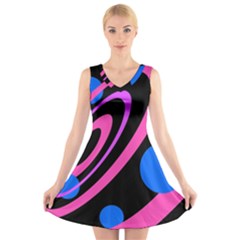 Pink And Blue Twist V-neck Sleeveless Skater Dress