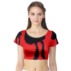 Red And Black Abstraction Short Sleeve Crop Top (tight Fit) by Valentinaart