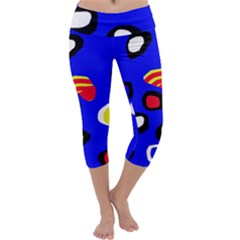 Blue Pattern Abstraction Capri Yoga Leggings by Valentinaart