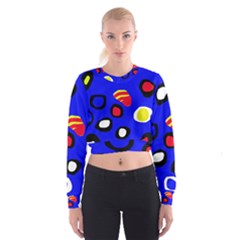 Blue Pattern Abstraction Women s Cropped Sweatshirt by Valentinaart