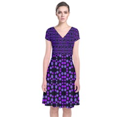 Dots Pattern Purple Short Sleeve Front Wrap Dress by BrightVibesDesign