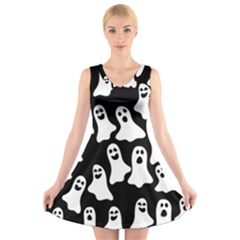 Halloween Ghosts V-neck Sleeveless Skater Dress by BubbSnugg