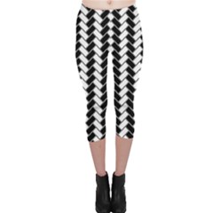 Black And White Herringbone Capri Leggings 