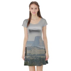 Devils Tower Stamp And Phto Short Sleeve Skater Dress