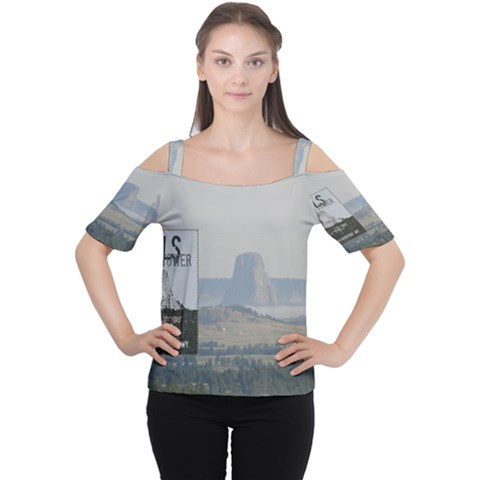 Devils Tower Stamp And Phto Women s Cutout Shoulder Tee by tsartswashington