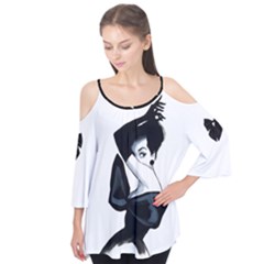 Bowlady Glamour Flutter Sleeve Top Flutter Sleeve Tee 