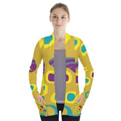 Yellow Abstraction Women s Open Front Pockets Cardigan(p194) by Valentinaart