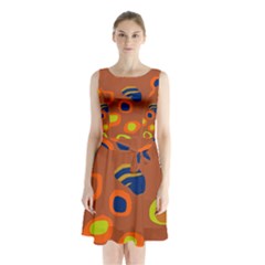 Orange Abstraction Sleeveless Waist Tie Dress