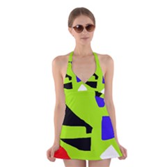 Green Abstraction Halter Swimsuit Dress by Valentinaart