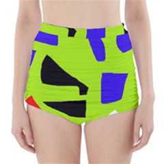 Green Abstraction High-waisted Bikini Bottoms by Valentinaart