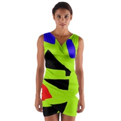 Green Abstraction Wrap Front Bodycon Dress by Valentinaart