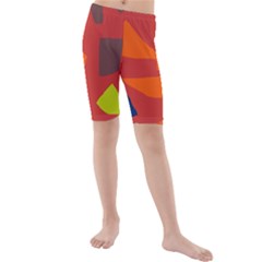 Red Abstraction Kid s Mid Length Swim Shorts