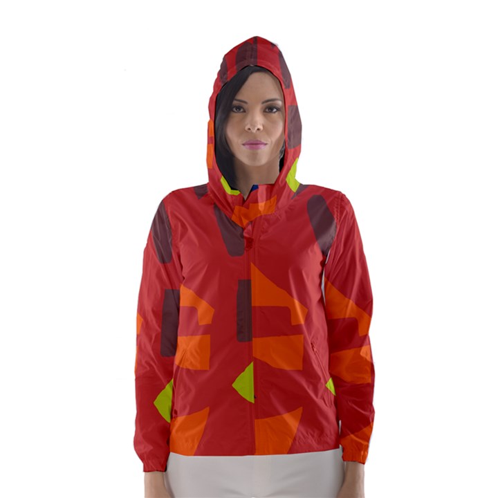 Red abstraction Hooded Wind Breaker (Women)