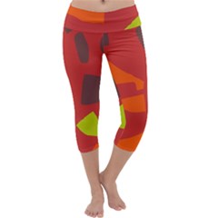 Red Abstraction Capri Yoga Leggings by Valentinaart