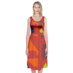 Red Abstraction Midi Sleeveless Dress by Valentinaart