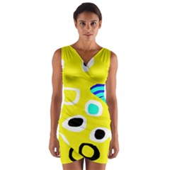 Yellow Abstract Pattern Wrap Front Bodycon Dress by Valentinaart