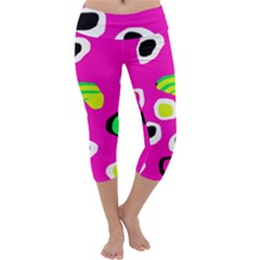 Pink Abstract Pattern Capri Yoga Leggings by Valentinaart