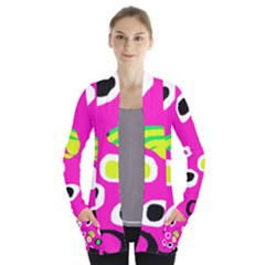 Pink Abstract Pattern Women s Open Front Pockets Cardigan(p194) by Valentinaart