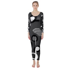 Gray Abstract Pattern Long Sleeve Catsuit by Valentinaart