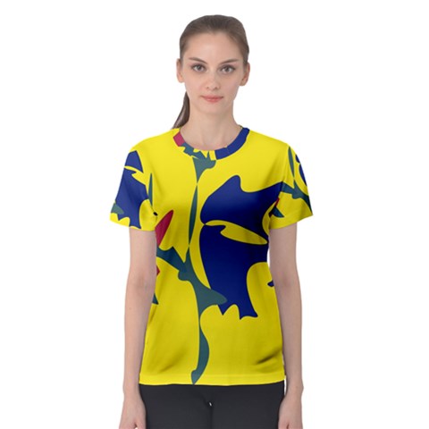 Yellow Amoeba Abstraction Women s Sport Mesh Tee by Valentinaart