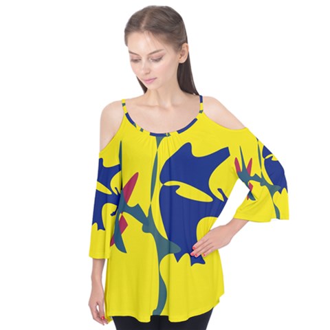 Yellow Amoeba Abstraction Flutter Tees by Valentinaart