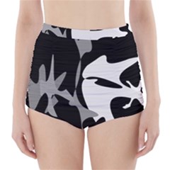 Black And White Amoeba Abstraction High-waisted Bikini Bottoms by Valentinaart