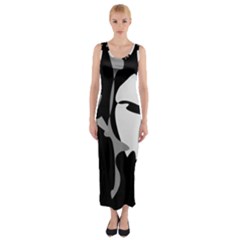 Black And White Amoeba Abstraction Fitted Maxi Dress by Valentinaart