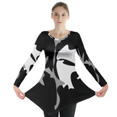 Black And White Amoeba Abstraction Long Sleeve Tunic  by Valentinaart