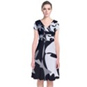 Black and white amoeba abstraction Short Sleeve Front Wrap Dress View1