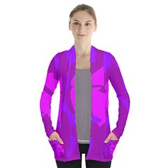 Purple, Pink And Magenta Amoeba Abstraction Women s Open Front Pockets Cardigan(p194) by Valentinaart