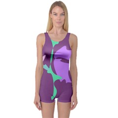 Purple Amoeba Abstraction One Piece Boyleg Swimsuit by Valentinaart