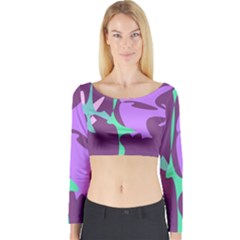 Purple Amoeba Abstraction Long Sleeve Crop Top by Valentinaart