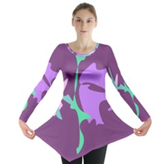 Purple Amoeba Abstraction Long Sleeve Tunic  by Valentinaart