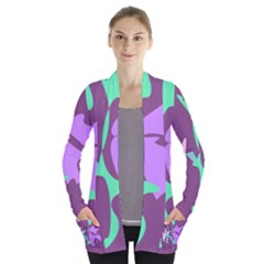 Purple Amoeba Abstraction Women s Open Front Pockets Cardigan(p194) by Valentinaart